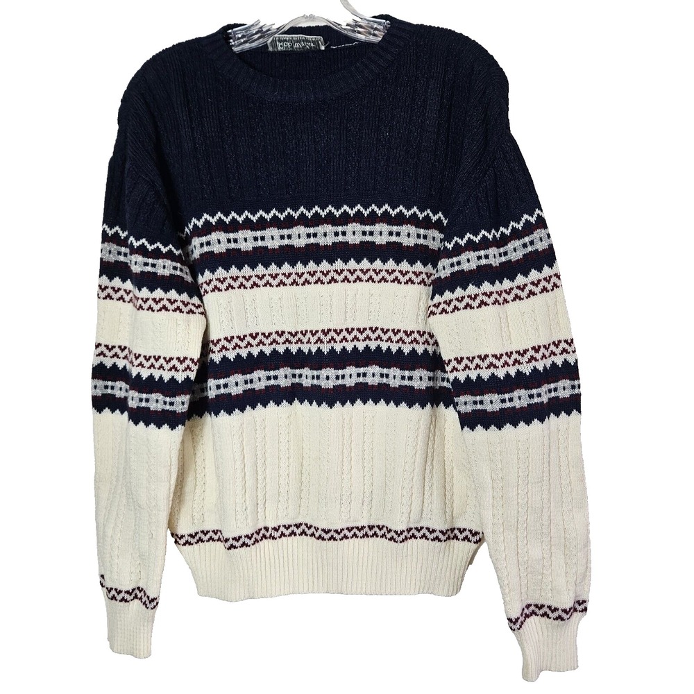 Rob Winter Unisex Grandpacore‎ Striped Sweater XL Navy Cream Maroon Cable